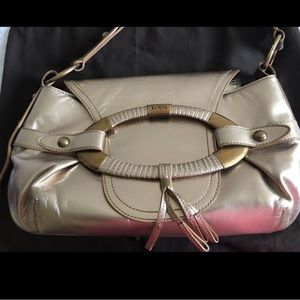TOD’S Vintage Leather Gold Metallic Tone Buckle Shoulder Bag